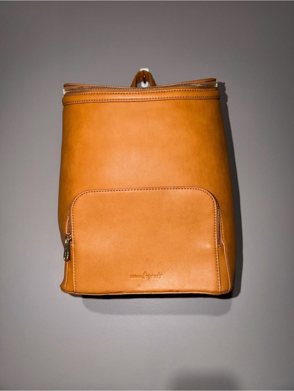 Urban Originals Tan Leather Backpack with Front Zip Pocket